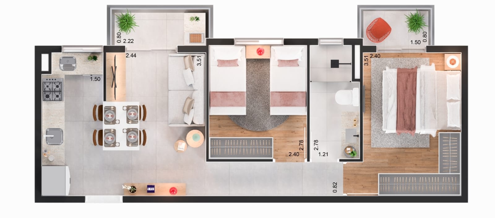 Planta 2 Dorms. 46m²